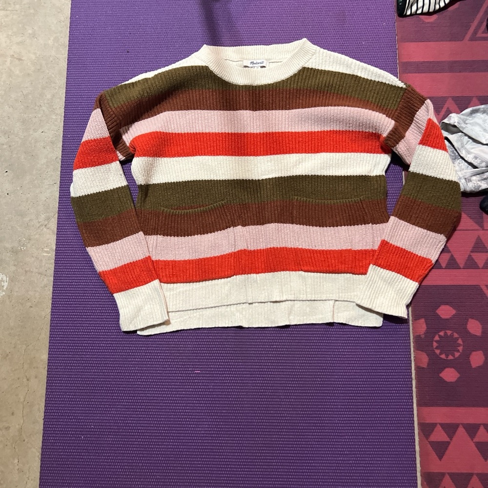 Madewell Colorblock Crew Neck Sweater - Red, Green, Cream